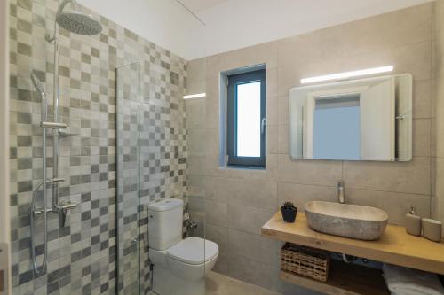 a bathroom with a sink and a toilet and a shower at Villa Plumeria in Tsilivi