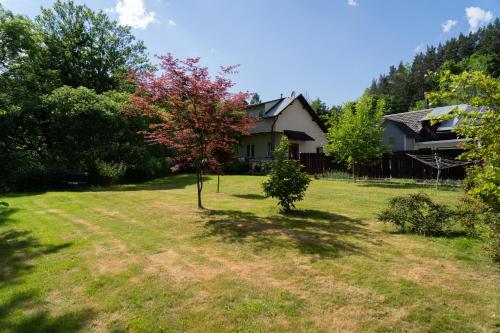 una casa con un árbol en medio de un patio en Wolscy Blachnickiego 3, en Krościenko nad Dunajcem