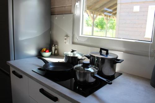 A kitchen or kitchenette at Port Relaks Klimatyzowane Domy Całoroczne w Rewalu