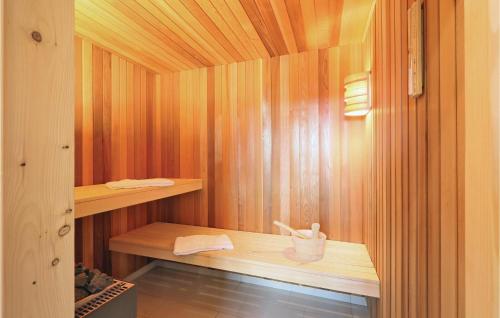 ダゲビュルにあるNice Home In Dagebll With 4 Bedrooms, Sauna And Wifiの木製サウナ(木製ベンチ付)