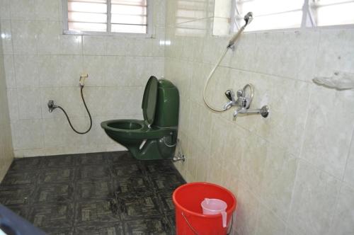 een badkamer met een groen toilet en een douche bij Nandanam Homestay in Trivandrum