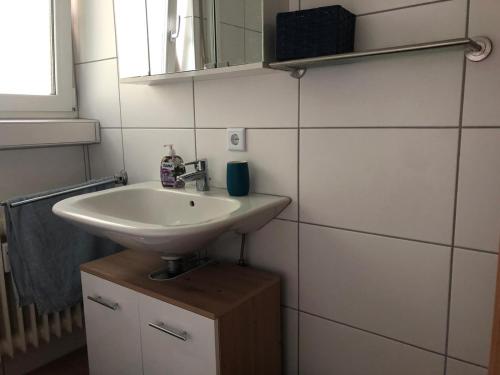 a bathroom with a sink and a mirror at Haus Schwarzwaldblick in Achern
