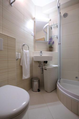 a bathroom with a toilet and a sink and a shower at Villa Bepo i Ivo in Makarska