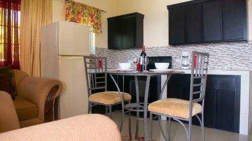 a kitchen with a table with chairs and a refrigerator at Sunset Nabro in St Mary
