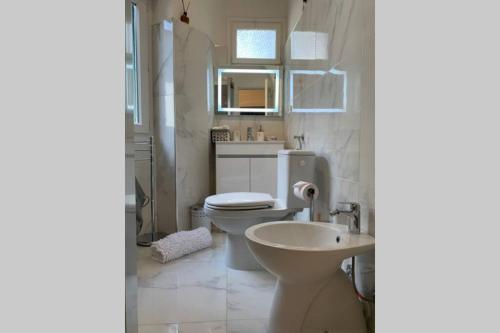 a white bathroom with a toilet and a sink at Le Bijou di Dolceacqua, per un momento memorabile. in Dolceacqua