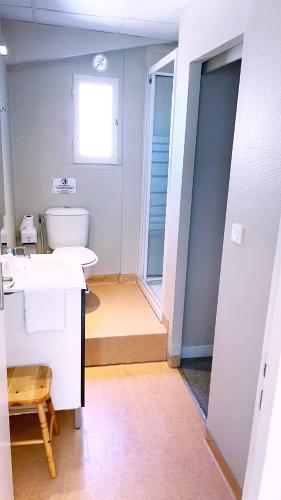 a bathroom with a sink and a toilet and a window at Abelha Hôtel Le France in Brive-la-Gaillarde