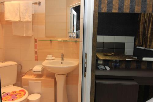 a bathroom with a sink and a toilet at Bedroom Place Guest Rooms in Ruse