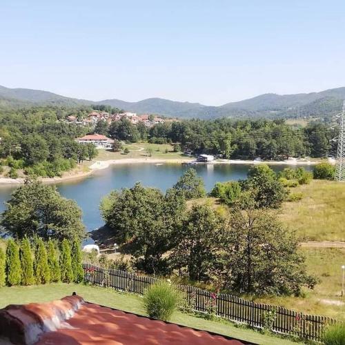 a view of a lake with trees and a fence at Vila Vera Borsko Jezero in Bor