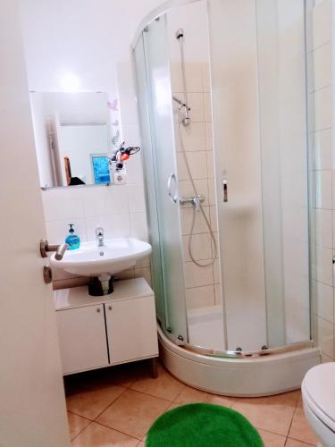 a bathroom with a shower and a sink at Villa Maslina in Zadar