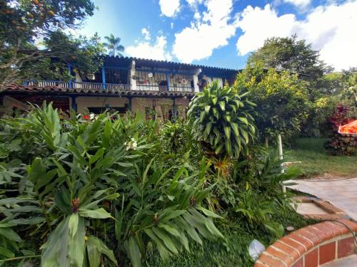 a garden in front of a house with plants at Agradable casa de Campo Villa Maruja. in Palmira