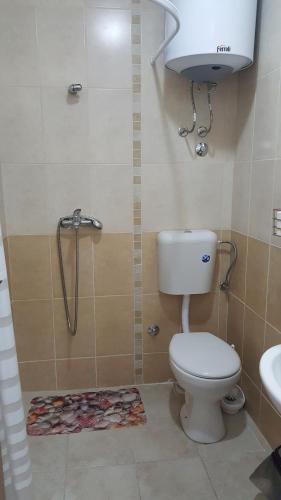 a bathroom with a toilet and a shower and a sink at Sea View Studio in Bečići