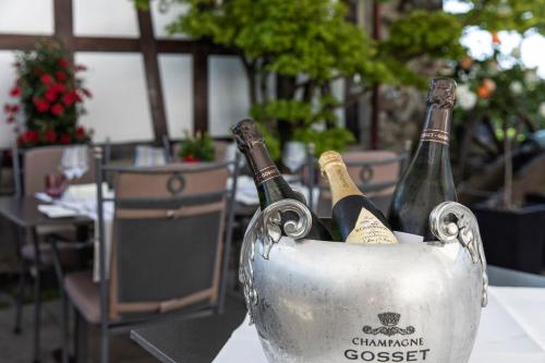 two bottles of champagne in a metal bucket at Hotel de Charme Römerhof in Arbon