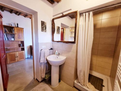 a bathroom with a sink and a mirror at Casa L Oliveta in Montemagno