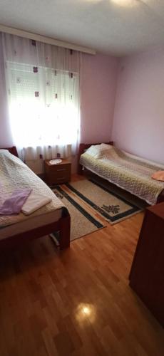 a small room with two beds and a window at Vila Nikola & Aleksa in Vrnjačka Banja