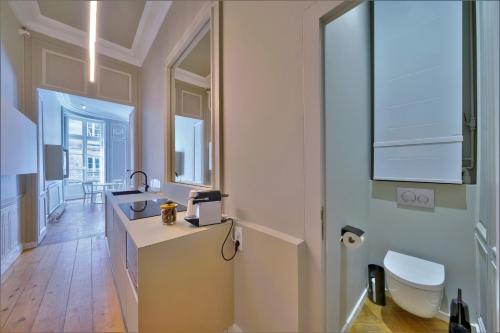 une salle de bain avec un lavabo et des toilettes dans une chambre dans l'établissement Le Paradoxe - Magnifique appartement de 80m2, à Bordeaux