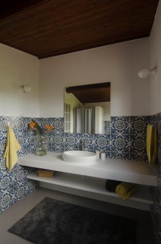 a bathroom with a sink and a mirror at Quinta do Mirante 1785 in Ponta Delgada