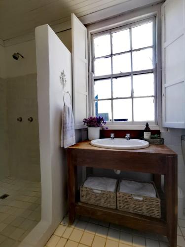 a bathroom with a sink and a window at Olive grove cottage in Koringberg