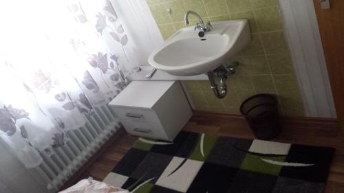 ein Bad mit einem Waschbecken und einem Duschvorhang in der Unterkunft Bella Italia in Bruttig-Fankel