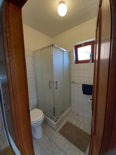 佐洛卡羅斯的住宿－Kispál Apartmanház，带淋浴和卫生间的浴室