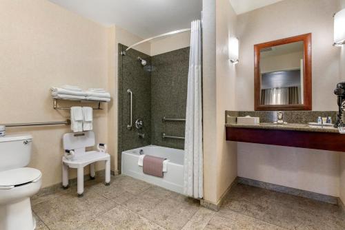 a bathroom with a toilet and a shower and a sink at Comfort Suites Fernley in Fernley