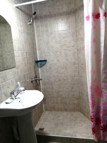 a bathroom with a shower and a sink at Casa di Sonia in Eforie Nord