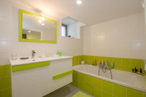 uma casa de banho com uma banheira, um lavatório e um espelho. em La Maison de Caroline em Colombiès