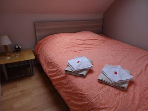 Apartment De Paprente في Merkem: غرفة نوم عليها سرير وفوط