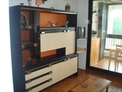 - un salon avec un grand centre de divertissement dans l'établissement studio la baronnie de la mer, au Grau-du-Roi