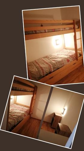 two pictures of a bunk bed in a room at Appartement Valmeinier 4 à 5 personnes Résidence LAGRANGE in Valmeinier