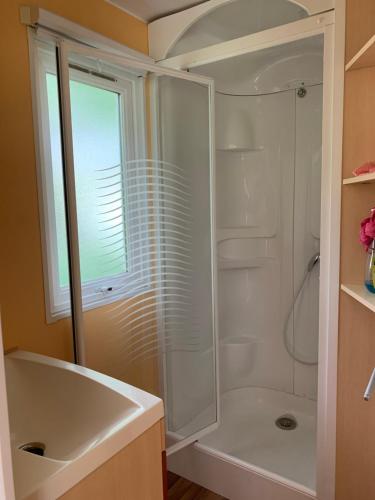 ein Badezimmer mit einer Dusche, einer Badewanne und einem Waschbecken in der Unterkunft Ferme Noemie (Bourg d'Oisans) in Le Bourg-dʼOisans