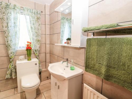 a small bathroom with a toilet and a sink at Rose Bank in Belford