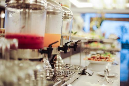 a kitchen with a counter with a scientific equipment at Muong Thanh Holiday Quang Binh Hotel in Dong Hoi