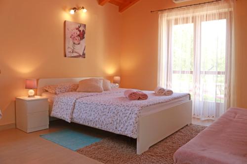 a bedroom with a bed and a large window at Studio Apartment Volta in Crveni Vrh