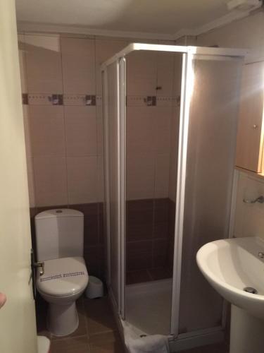 a bathroom with a toilet and a sink at Despina Lymperi Hotel Apartments in Mirina
