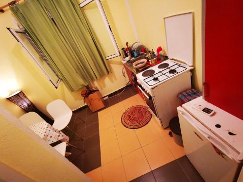 een kleine keuken met een fornuis en een koelkast bij Vila Branka in Čanj