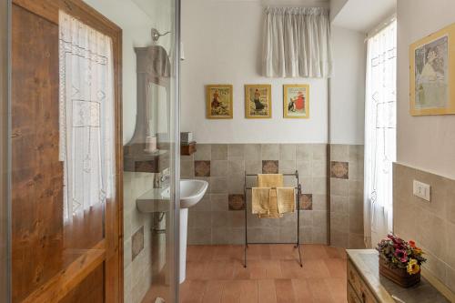 Un baño con lavabo, ducha e inodoro. en Podere Terrerosse, en Rímini