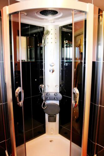 a toilet in a bathroom with a mirror at Ferienwohnungen GOGA in Kappel-Grafenhausen
