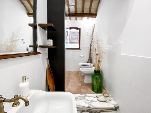 a bathroom with a sink and a toilet in it at Arte Povera Landhaus in idyllischem Naturreservat in Custonaci