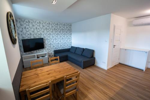 a living room with a couch and a tv at Apartament Staniszewski in Szklarska Poręba