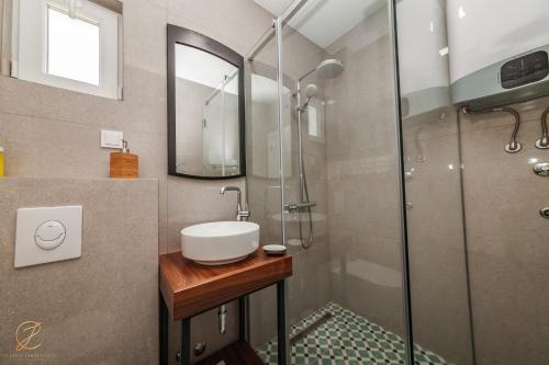 a bathroom with a sink and a shower at Apartments Cukovic in Herceg-Novi