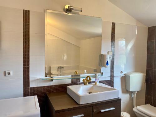 a bathroom with a sink and a mirror at Apartments Lukas in Medulin