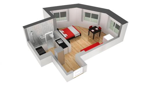 une petite pièce avec une chambre dans l'établissement HITrental Altstetten Apartments, à Zurich