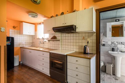 Kuchyň nebo kuchyňský kout v ubytování Ta-So's apartments Stoupa Messinias