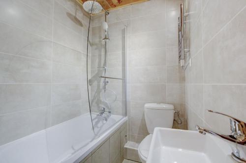 une salle de bain avec une douche, des toilettes et un lavabo dans l'établissement Ardoisiere - Snow and Trek, à Morzine