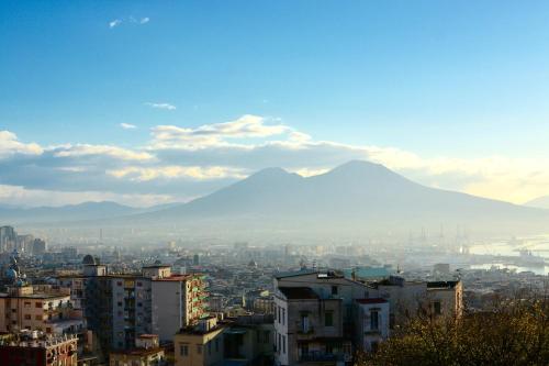 a view of a city with mountains in the background at Hotel Cimarosa in Naples