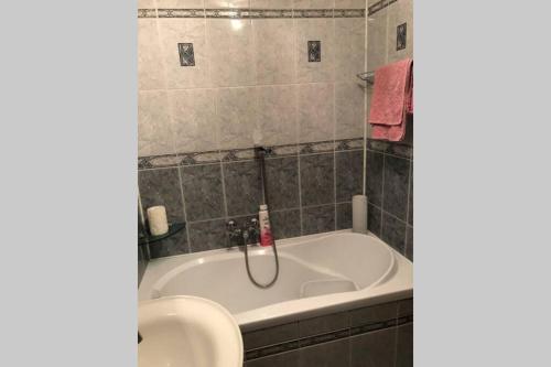 a bathroom with a bath tub and a sink at Apartament Siewna-moje miejsce na idealne wakacje in Kraków