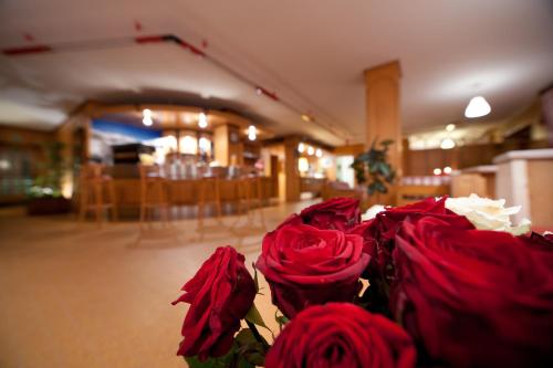 a large group of red roses in a room at Hotel Teola in Livigno