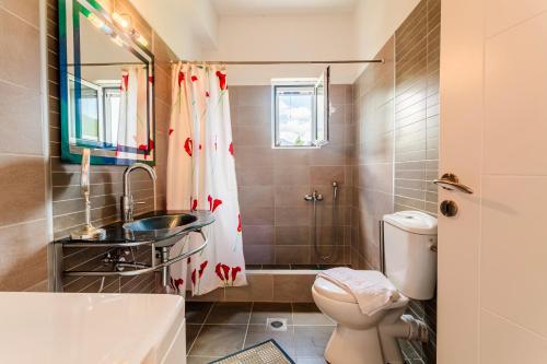 a bathroom with a toilet and a sink and a shower at Villa Stymfalia - Luxury Mansion with Private Pool in Kartérion