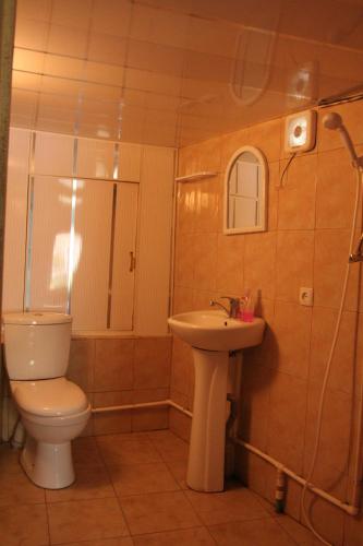 a bathroom with a toilet and a sink at Guest House Nazy in Stepantsminda
