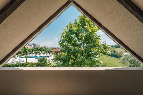 a view of a tree from a window at Christopher's apartments in Ulcinj